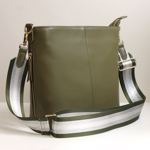 Olive Vegan Leather Shoulder Bag with Olive & Silver Strap by Peace of Mind